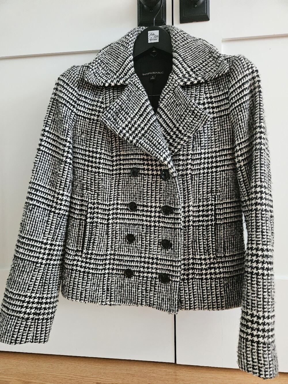 Banana Republic Black & White Houndstooth Double-Breasted Trench Coat